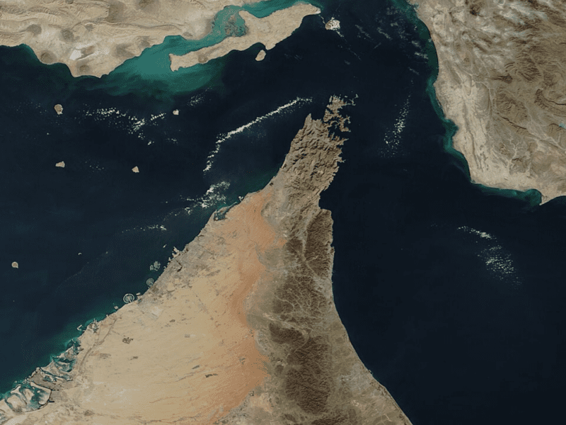 Satellite image of the Strait of Hormuz. Source: MODIS Land Rapid Response Team, NASA Goddard Space Flight Center