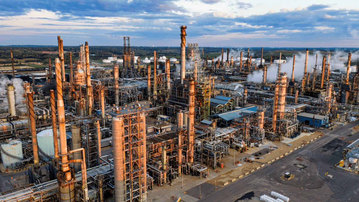 large oil refinery complex industrial fuel production facility