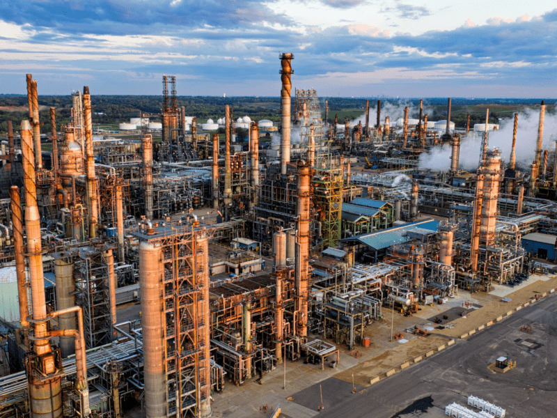 large oil refinery complex industrial fuel production facility