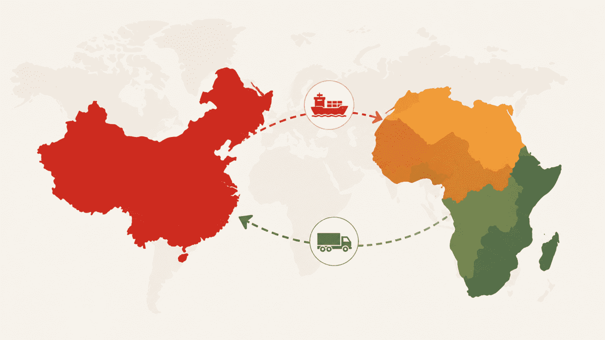 Illustration showing China and Africa connected by trade routes, symbolizing China’s zero-tariff policy and expanding economic ties with African countries.