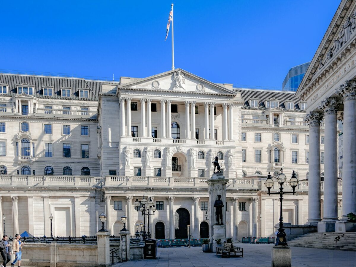 The front facade of the Bank of England