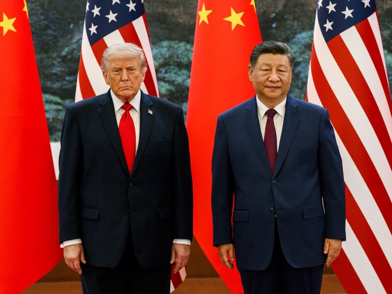 Donald Trump and Xi Jinping at an official meeting in Beijing.